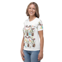 bright butterflies and native australian flowers feature on this womans cycling top