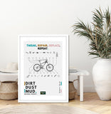 Mountain bike and road cyclist wall art poster series. Cycling art prints and MTB posters designed for wall decor for art mad cyclists.