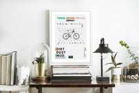 Mountain bike and road cyclist wall art poster series. Cycling art prints and MTB posters designed for wall decor for art mad cyclists.