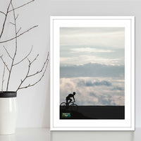 MTB cyclist trail wall art print in neutral tones. Illustration style graphic art print for cyclists. Modern MTB print for mad keen cyclists