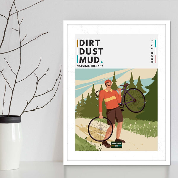 Mountain bike and road cyclist wall art series. Cycling art prints and bike photography art designed for wall decor for art mad cyclists.