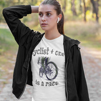 cyclist plus one is a race joke t shirt for her or him