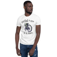 cyclist plus one is a race joke t shirt gift for dad